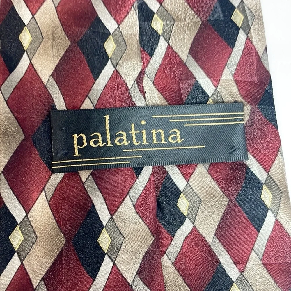 Vintage Palatina Mens Imported Silk‎ Tie Necktie Geometric Jacquard Print